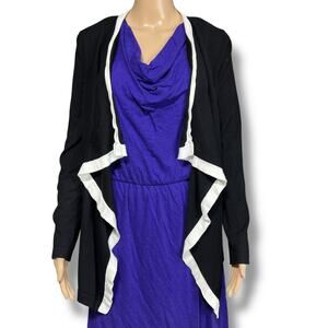 Jones New York Womens Knit Cardigan Sweater Open Front Asymmetrical Black White